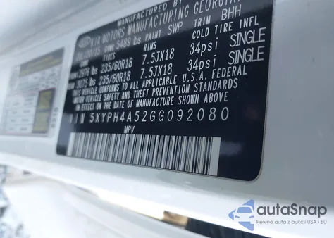 2016 Kia Sorento 3.3L Ex z USA, uszkodzony, nr VIN 5XYPH4A52GG092080